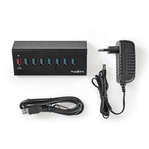 Hub USB NEDIS UHUBUP3810BK - 8 Porturi USB 3.0, Alimentare Externa, Aluminiu - Img 3