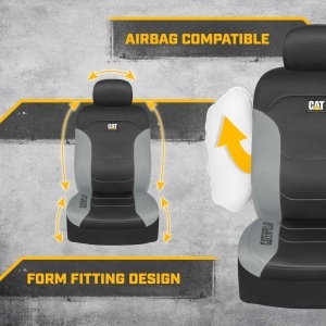 Husa auto Caterpillar Flexfit, 2 piese, negru, design modern cu accente gri - Img 4
