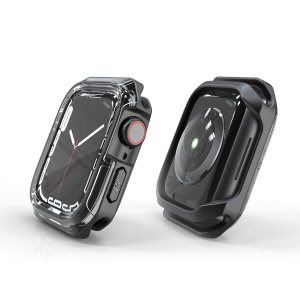 Husa Protectie pentru Ceas Inteligent Apple Watch 45 mm Series 7, Neagra, Geam Temperat - Img 2