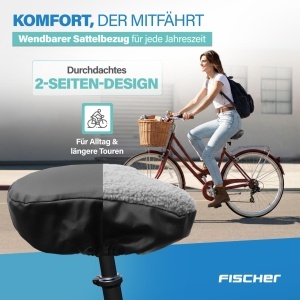 Husa Sediu Bicicleta FISCHER - 2-in-1, Negru si Imitatie Blana, Waterproof - Img 2