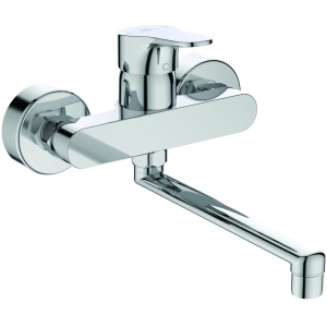 Ideal Standard BD488AA Cerabase Robinet de bucatarie montat pe perete, Robinet pivotant 360deg Bucatarie, Baterie baterie Chiuveta de bucatarie, Economisire apa, Montare pe perete, cromat