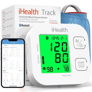iHealth Track Monitor de tensiune arteriala in retea, cu manseta universala reglabila pentru bratele adulte normale pana la mari, Bluetooth compatibil cu dispozitivele Apple si Android