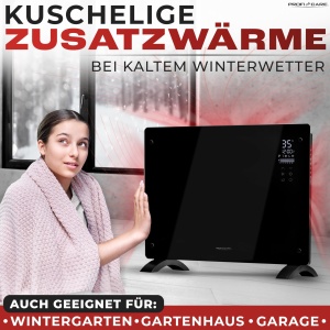 Incalzitor electric ProfiCare(r) cu fata din sticla si element de incalzire in forma de X | Radiator mobil potrivit si pentru montarea pe perete | Incalzitor convector cu 2 niveluri de caldura | incalzire silentioasa - 0dB | PC-GKH 3118 negru - Img 5