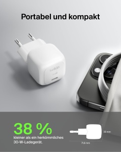 Incarcator compact Belkin BoostCharge, 30 W, USB-C, alb - Img 3