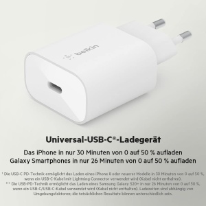 Incarcator rapid USB-C Belkin BoostCharge 25W, alb, compatibil iPhone si Samsung - Img 2