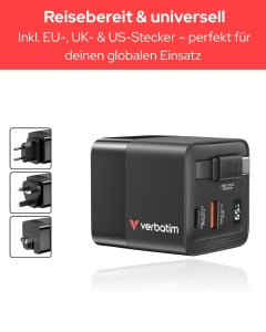 Incarcator Verbatim GaN 65W cu 2 porturi, cablu USB-C retractabil, negru - Img 4
