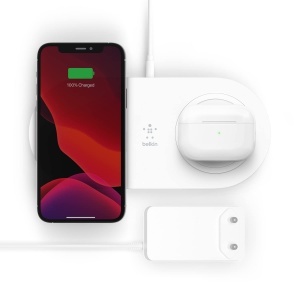 Incarcator wireless Belkin BoostCharge cu 2 pad-uri, 15W, alb