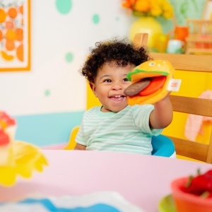 Inel de ros Bright Starts Say Cheeseburger, BPA-free, unisex, 3 luni - Img 4