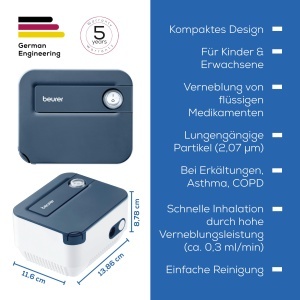 Inhalator Beurer IH 16, compact, pentru adulti si copii, culoare albastruwhite - Img 6