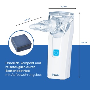 Inhalator Beurer IH 55, nebulizator cu plasa cu tehnologie cu membrana oscilanta, functioneaza cu baterii si silentios, functie de autocuratare, pentru tratarea cailor respiratorii superioare si inferioare, timp scurt de inhalare - Img 3