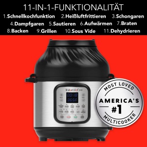 Instant Pot Duo Crisp + Air Fryer 11 in 1 Multicooker electric 7.6 L - Oala sub presiune, Friteuza cu aer, Aragaz lent, Abur, Deshidratator cu gratar, Pastrati la cald si coaceti, otel inoxidabil - Img 2