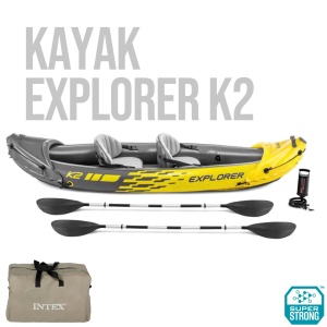 Intex 68307NP - Caiac gonflabil Explorer K2, 2 persoane, cu accesorii, PVC, galben, 312x91x51 cm - Img 4