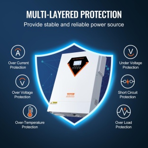 Invertor solar hibrid VEVOR 2-in-1 5500W Invertor solar 11000VA Afisaj LCD MPPT cu unda sinusoidala pura 3 moduri de incarcare (incarcare solara, incarcare la retea, incarcare hibrida) si 4 moduri de iesire (UTL, SOL, SBU, SUB) - Img 5