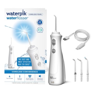 Irigator oral fara fir Waterpik, reincarcabil, curatare electrica a dintilor, ideal pentru indepartarea placii, calatorii sau acasa - alb