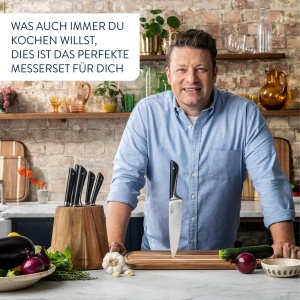 Jamie Oliver by Tefal K267S3 Set de cutite din 3 piese, cutit de bucatar, cutit utilitar, cutit de curatat, performanta ridicata de taiere, design inconfundabil, lame rezistente, otel inoxidabil, negru - Img 3