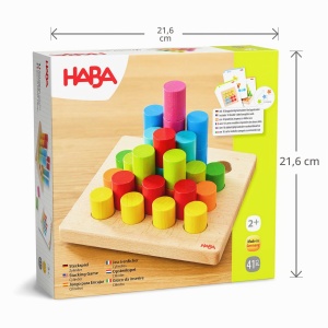 Joc de constructie HABA Zylinder 30 blocuri colorate din lemn, 10 carti model - Img 7