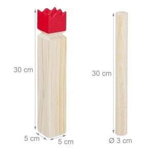 Joc de exterior Kubb Relaxdays din lemn de pin, 2-12 jucatori, cu 30 cm regele rosu - Img 4