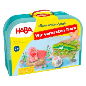Joc de societate HABA Verificarea animalelor Set cu 4 animale si 12 placute medicale