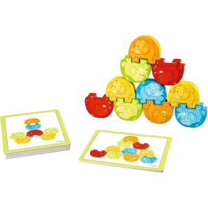 Joc de Stivuire HABA 300145 - 10 Elefanti Colorati din Lemn, 5 Carti de Provocari - Img 1