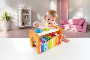 Joc de xilofon si ciocan Hape cu xilofon extensibil, jucarie multifunctionala din lemn, de la 12 luni - Img 5
