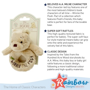 Jucarie bebe Disney Winnie The Pooh Rattle 12cm Rainbow Designs plus moale cu zornaitoare - Img 4