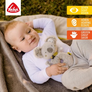 Jucarie cu inel pentru bebelusi Fehn Koala - Jucarie de plus Jucarie pentru bebelusi cu zornaitor - Jucarie pentru abilitati motorii pentru invatare jucausa - Jucarie de plus ca ajutor pentru somn - Jucarii pentru bebelusi si copii mici de la 0+ luni - Img 2