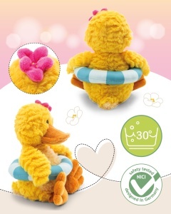 Jucarie de plus NICI Kuscheltier Ente Pooline 35cm, galben, cu inel de inot - Img 3