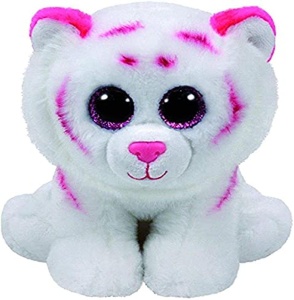 Jucarie de plus Tabor Tiger roz alb 33 cm, Beanie Classic, cu ochi stralucitori