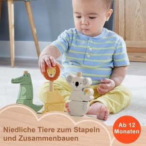 Jucarie din lemn Fisher-Price pentru sortare si stivuire animale, 9 blocuri - Img 2
