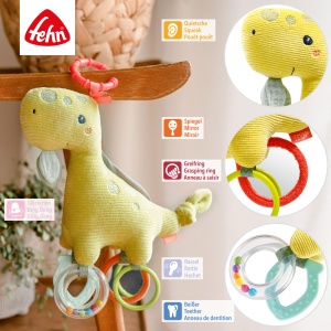Jucarie interactiva Fehn Activity Dino 051162 pentru bebelusi cu inel de prindere 27 cm - Img 3