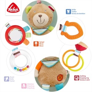 Jucarie interactiva Fehn Teddy Oskar 30 cm cu inel gingival si sunete pentru bebelusi 0 luni - Img 3