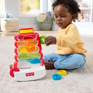 Jucarie pentru bebelusi Fisher-Price Pyramida cu Ringi Colorati, 5 Ringi, Activitate Cauza-Efect - Img 2
