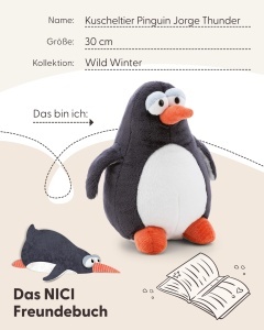 Jucarie Plus NICI Pinguin Jorge Thunder 30cm Gri Material Reciclat - Img 5