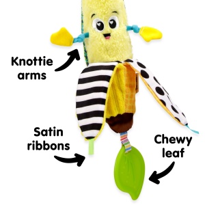 Jucarie senzoriala pentru bebelusi Lamaze Bea the Banana 0-24 luni galben cu sunete si texturi multiple - Img 3