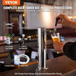 Kegerator VEVOR TJZQBFPQGZ-S-EU Turn de Bere din Otel Inoxidabil Sistem S-Cuplaj Regulator W218 - Img 2