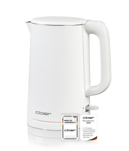 Kettle electric Cloer 4321, 1.5L, 1500W, inox, alb