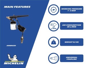 Kit Airbrush Michelin, Pistol de Vopsit cu 2 Rezervoare, Presiune Maxima 1-2 Bar, Negru - Img 2