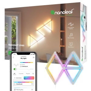 Kit de iluminare inteligent Nanoleaf Lines 60 grade, 9 LED RGBW, modular, 16 milioane culori