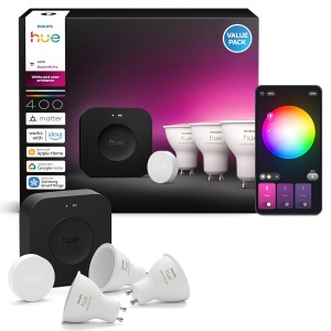 Kit Start Philips Hue Bridge Pro cu 3 Spoturi LED GU10 Smart, Alb si Colorat