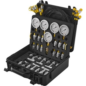 Kit Testare Presiune Hidraulica VEVOR TKS-4 5 Manometre 13 Cuplaje 14 Conectori T 5 Furtunuri Cutie Transport - Img 9
