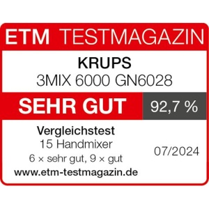 Krups GN6028 3MIX 6000 Mixer de mana | 600 W | Control precis | Maner moale la atingere | cablu lung | controler practic de viteza | incl. tel si carlig de aluat | Negru - Img 3