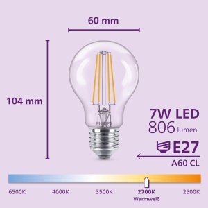 Lampa LED Philips Classic A60, 60W, E27, 2700K, 6 bucati - Img 2