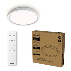 Lampa LED Philips cu telecomanda, rotunda, 30 cm, dimabila, alba