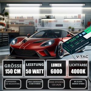 Lampa LED V-TAC 2x 150 CM 50W cu Chip Samsung, 6000 Lumen, Neutral Alb - Img 3