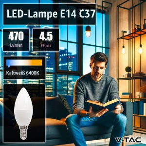 Lampa LED V-TAC E14 4,5W (echivalent 40W) - 470 Lumen, Lumina Rece 6500K - Img 3
