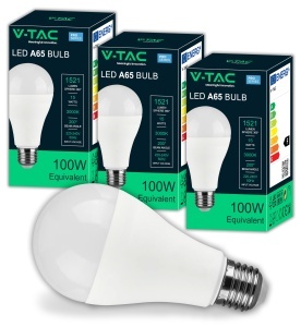 Lampa LED V-TAC E27 15W, 3 bucati, lumina calda 3000K, echivalent 100W