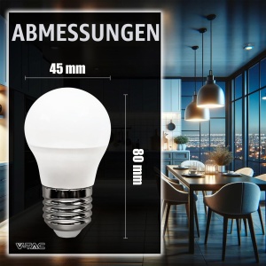 Lampa LED V-TAC E27 G45, 4.5W (40W echivalent), 470 Lumen, 3000K, 3 bucati - Img 7