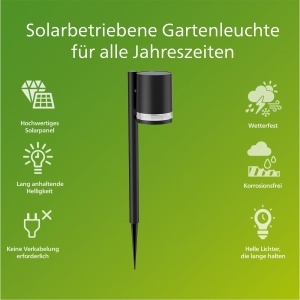 Lampa solara Philips Fyce, 1,5W, senzor de lumina, IP44, negru - Img 2