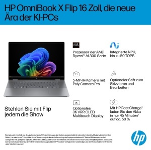 Laptop 2in1 HP OmniBook X Flip AMD Ryzen AI 5 16GB RAM 512GB SSD Argintiu - Img 2
