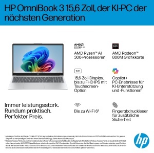 Laptop HP OmniBook 3, AMD Ryzen 5, 16GB RAM, 512GB SSD, 15.6 inch FHD, Argintiu - Img 2